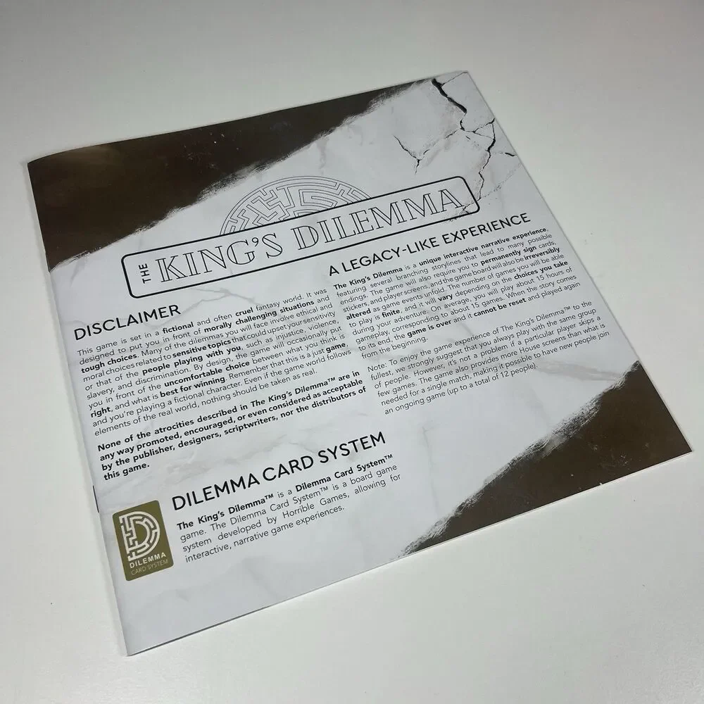 The King's Dilemma Board Game by Horrible Guild New, Unplayed, No Shrink